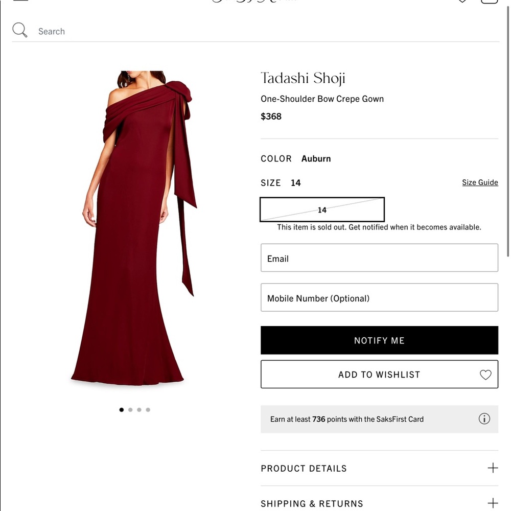 Tadashi Shoji One-Shoulder Bow Crepe Gown